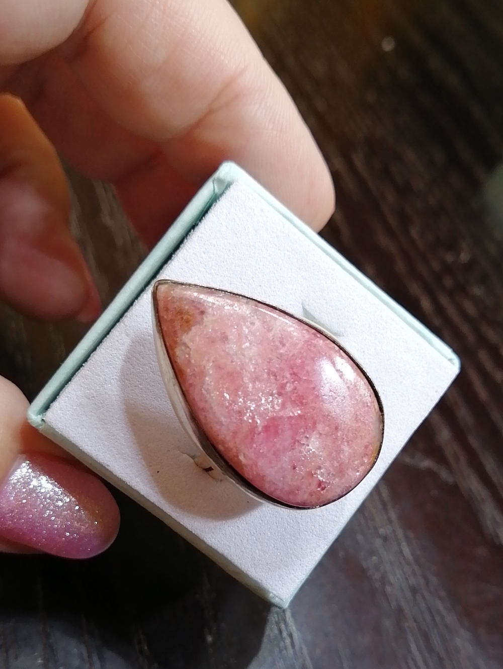 Shimmering Thulite With Shiny Inclusions Silver Plated Ring Size 7.75